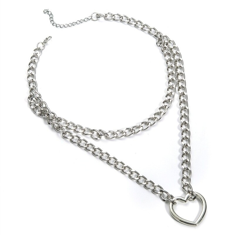 Gothic Double Layer Chain Necklace / Women's Choker Collar with Circle