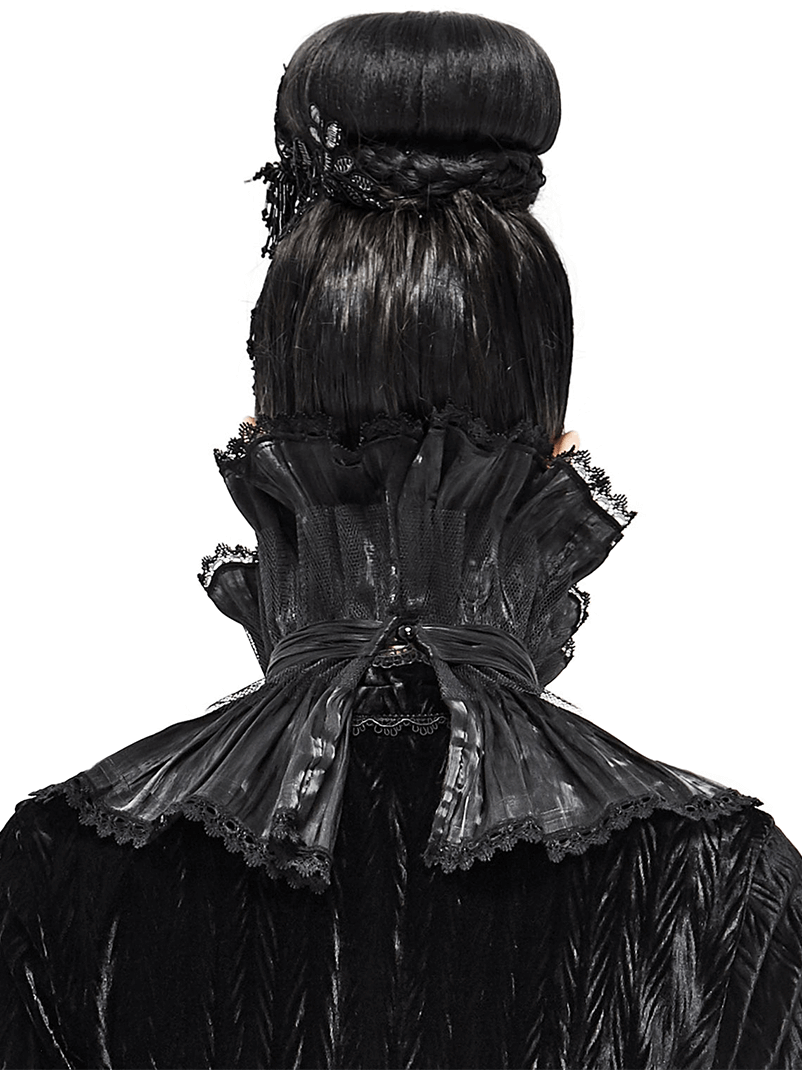 Gothic Drape Mesh Neckwear With Brooch / Unisex Lace High Collar in Punk Style