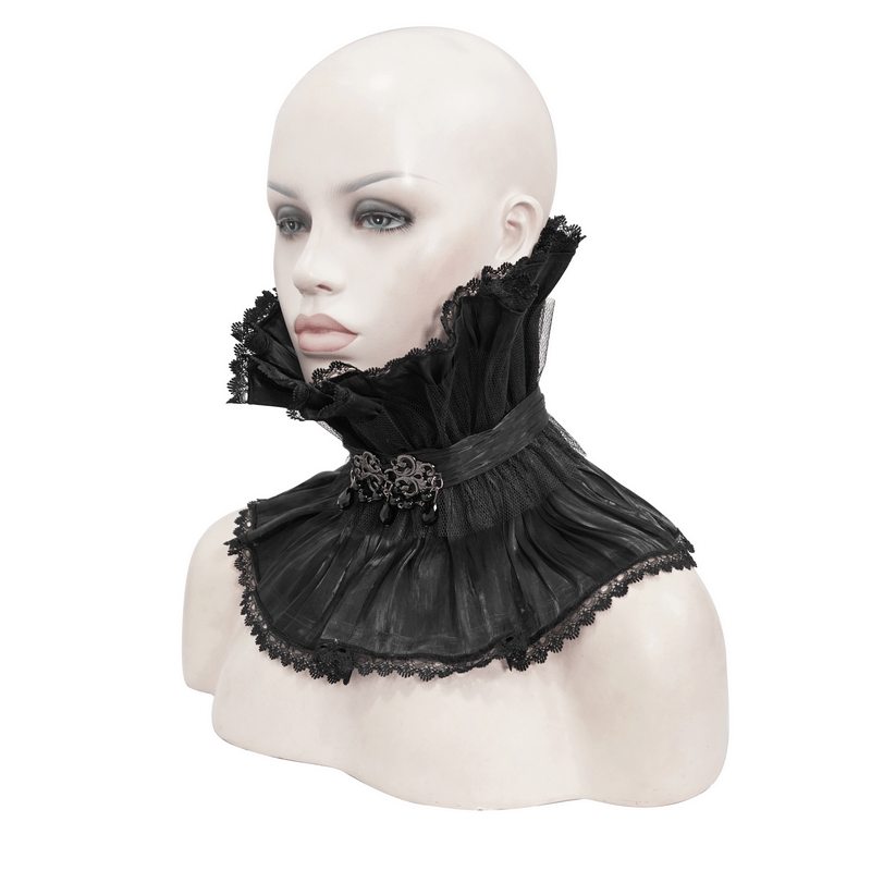 Gothic Drape Mesh Neckwear With Brooch / Unisex Lace High Collar in Punk Style