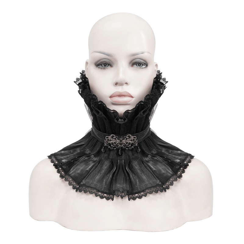 Gothic Drape Mesh Neckwear With Brooch / Unisex Lace High Collar in Punk Style