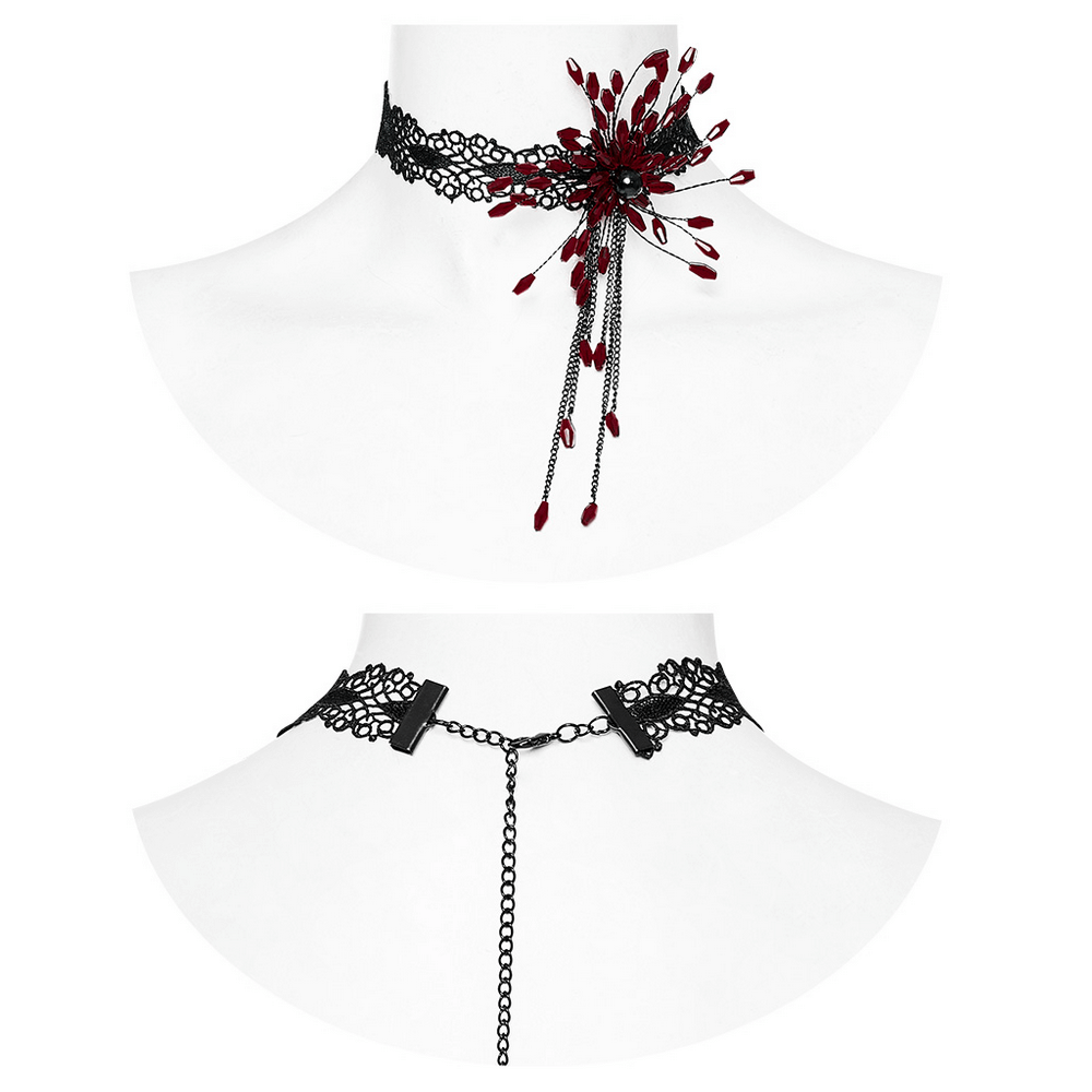 Gothic Edgy Lace Vampire Blood Choker with Flower