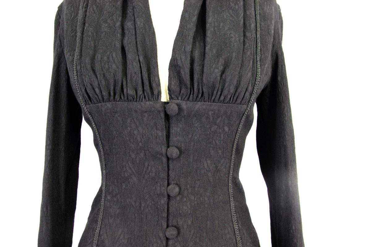 Gothic Elegant Black Deep V Shirt for Women / Vintage Long Sleeve Chiffon Blouses