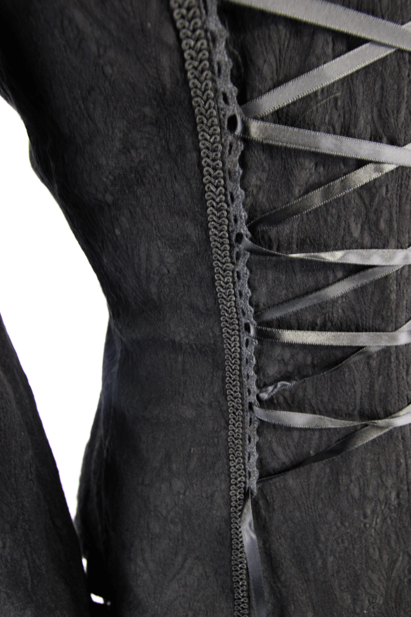 Gothic Elegant Black Deep V Shirt for Women / Vintage Long Sleeve Chiffon Blouses