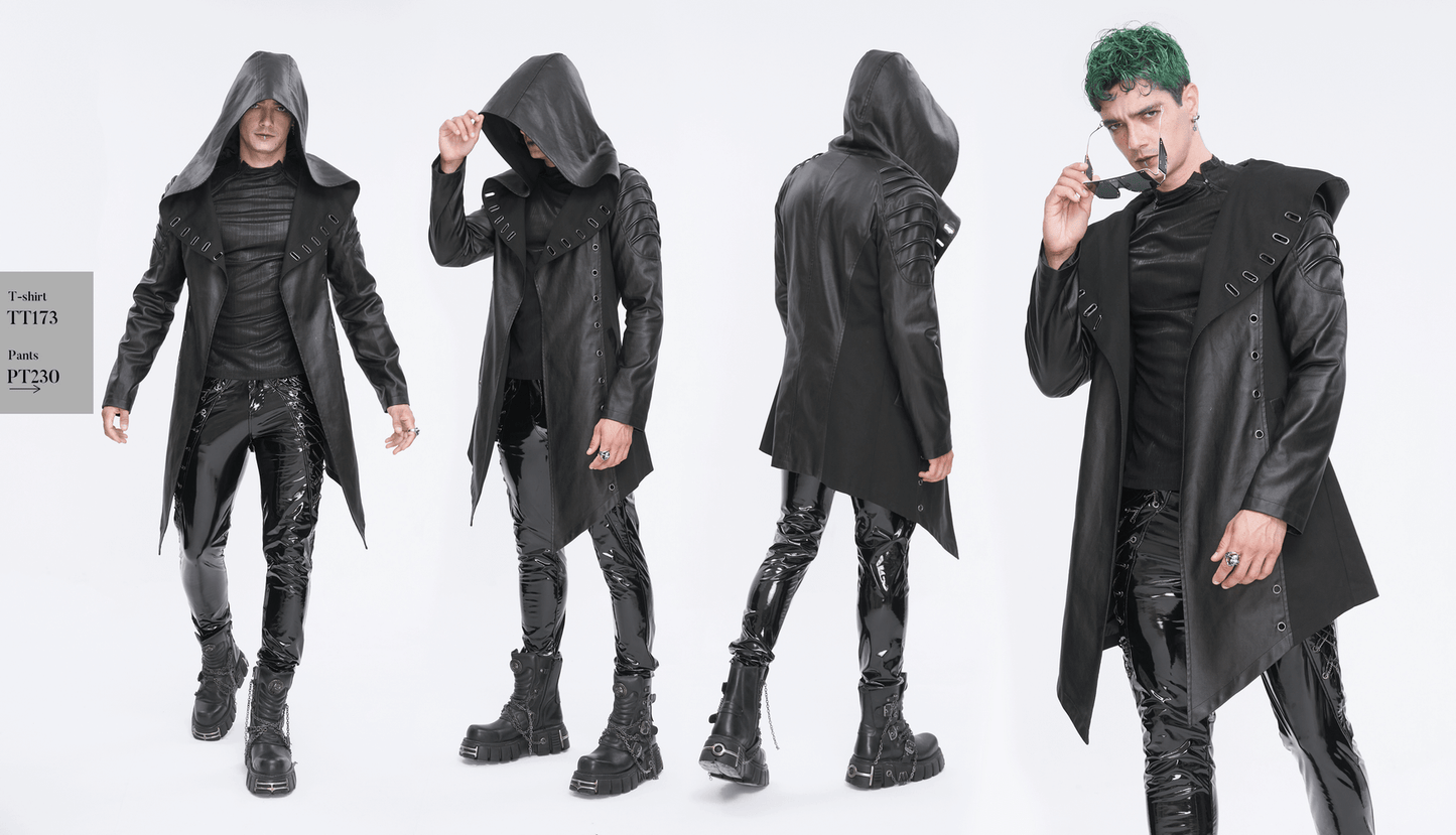Gothic Fashion Black Irregular Hooded Coat With Eyelets