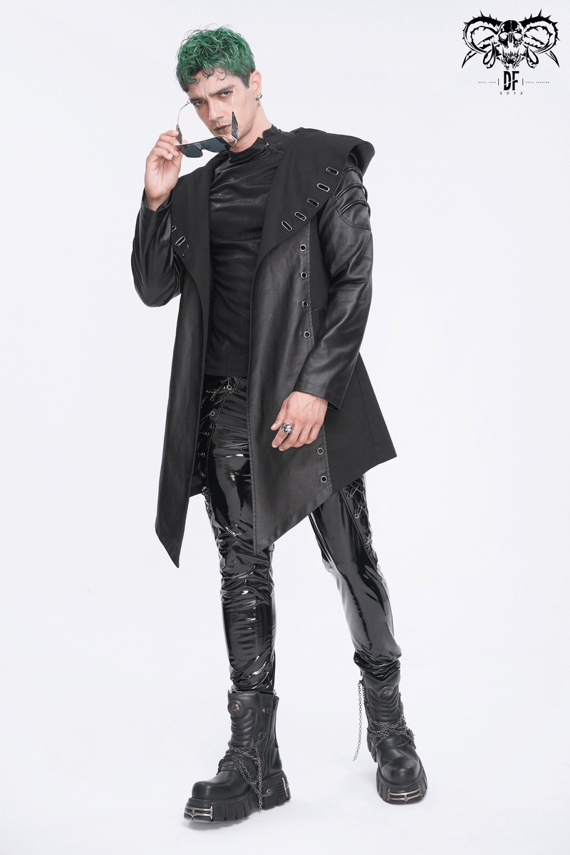 Gothic Fashion Black Irregular Hooded Coat With Eyelets