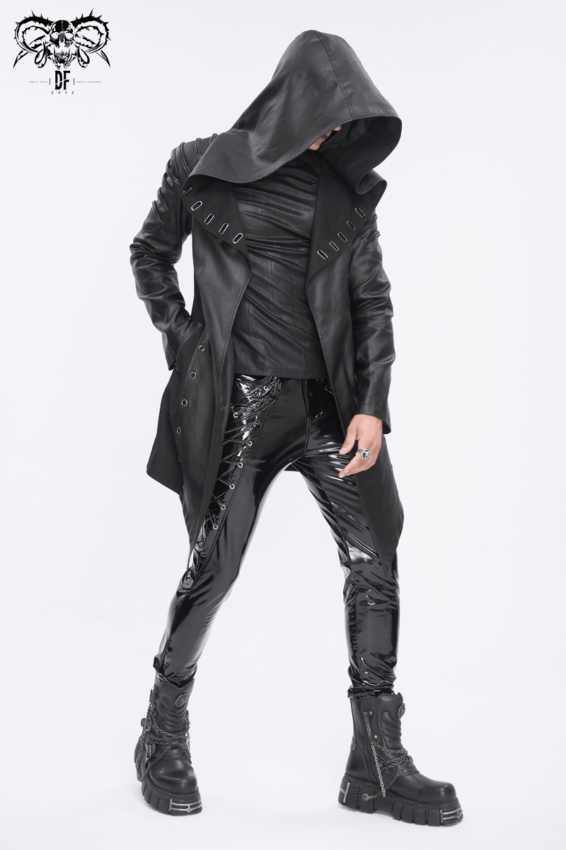 Gothic Fashion Black Irregular Hooded Coat With Eyelets