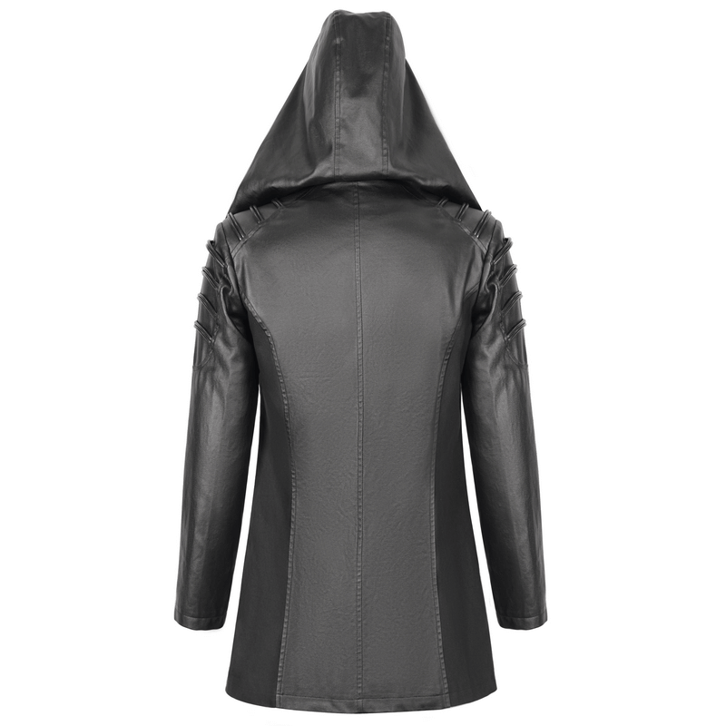 Gothic Fashion Black Irregular Hooded Coat With Eyelets