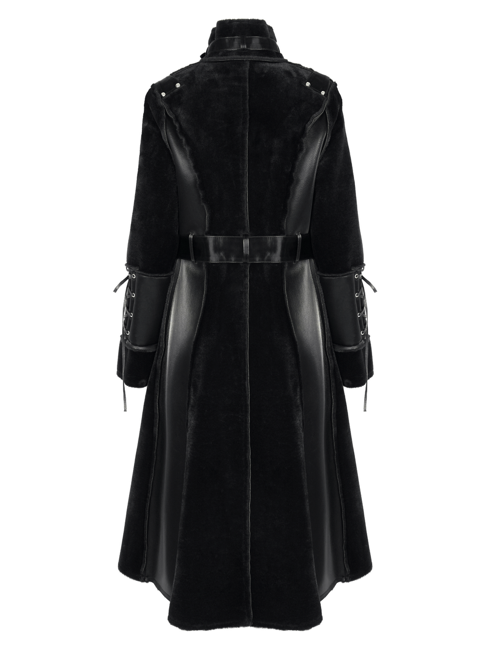 Gothic Faux Leather and Velvet Long Coat with Buckle Detail
