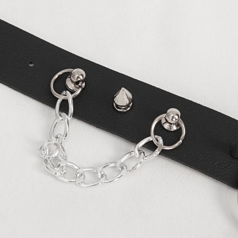 Gothic Faux Leather Choker With Metallic Tassels / Studded Punk Accessories