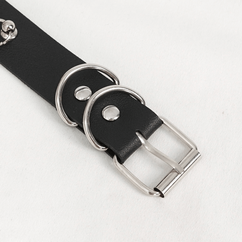 Gothic Faux Leather Choker With Metallic Tassels / Studded Punk Accessories