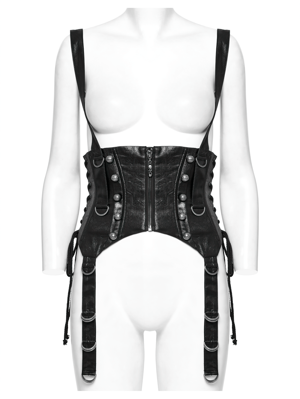 Gothic Faux Leather Corset with Straps and Metal Accents