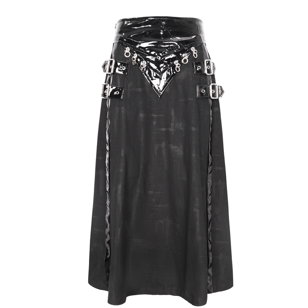 Gothic Faux Leather Kilt Skirt with Chains and Buckles