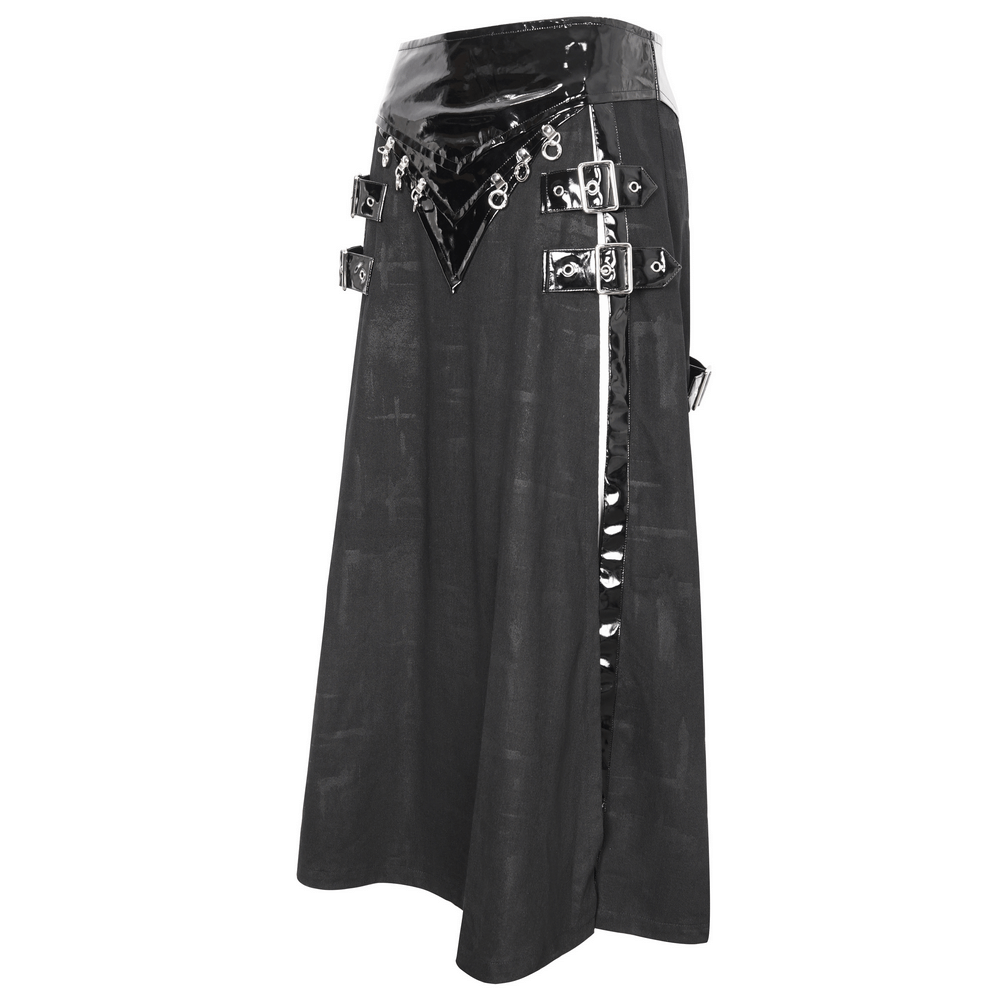 Gothic Faux Leather Kilt Skirt with Chains and Buckles