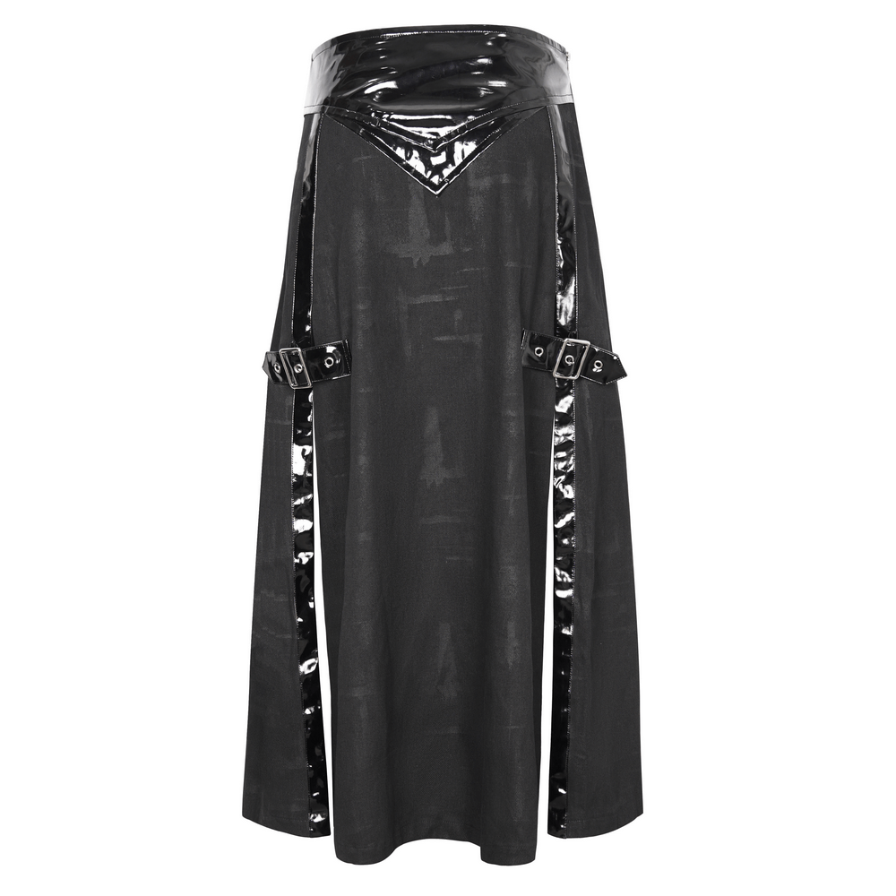 Gothic Faux Leather Kilt Skirt with Chains and Buckles