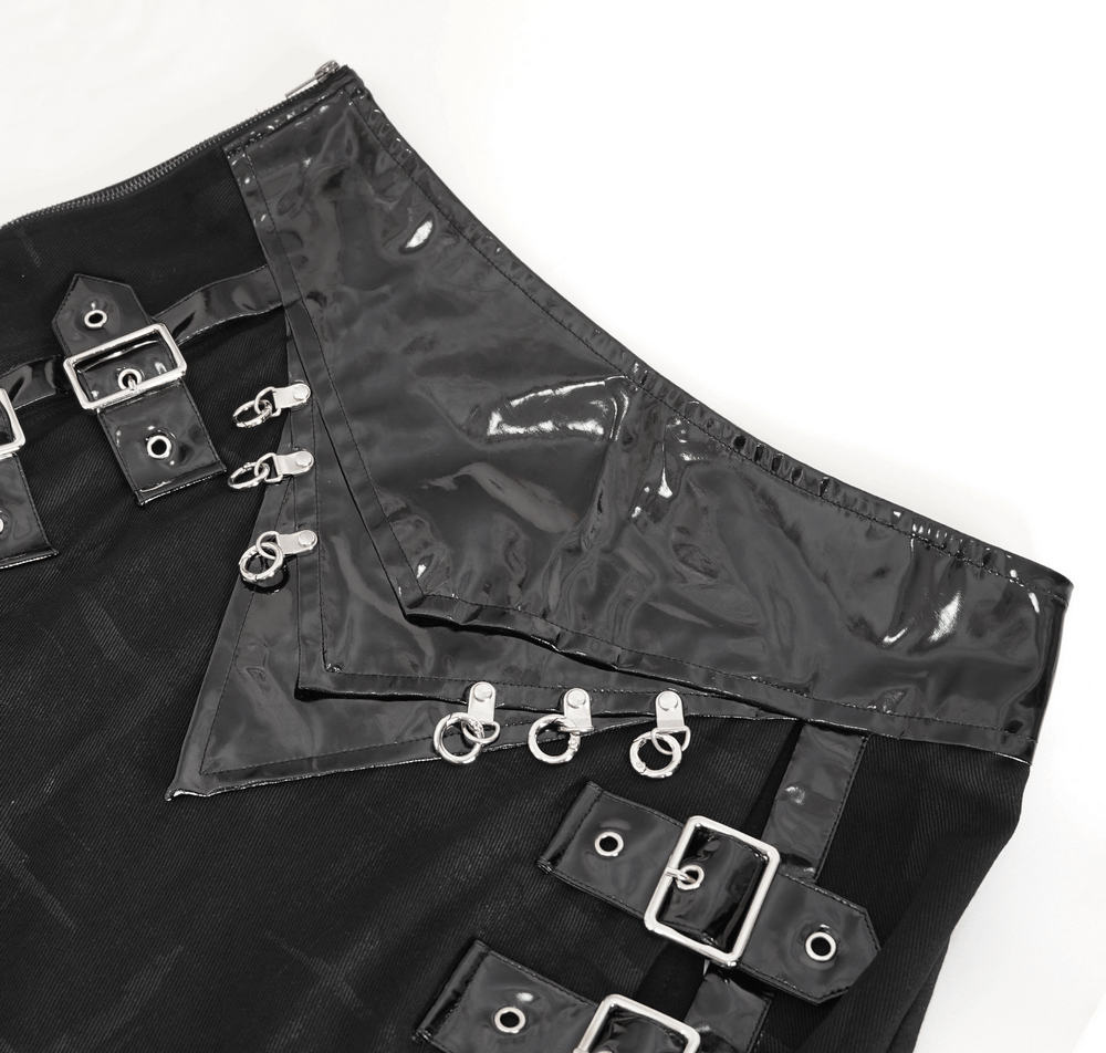 Gothic Faux Leather Kilt Skirt with Chains and Buckles