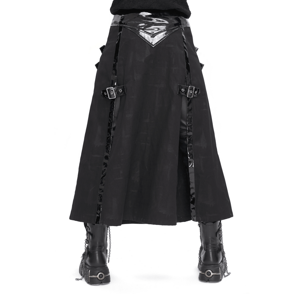 Gothic Faux Leather Kilt Skirt with Chains and Buckles