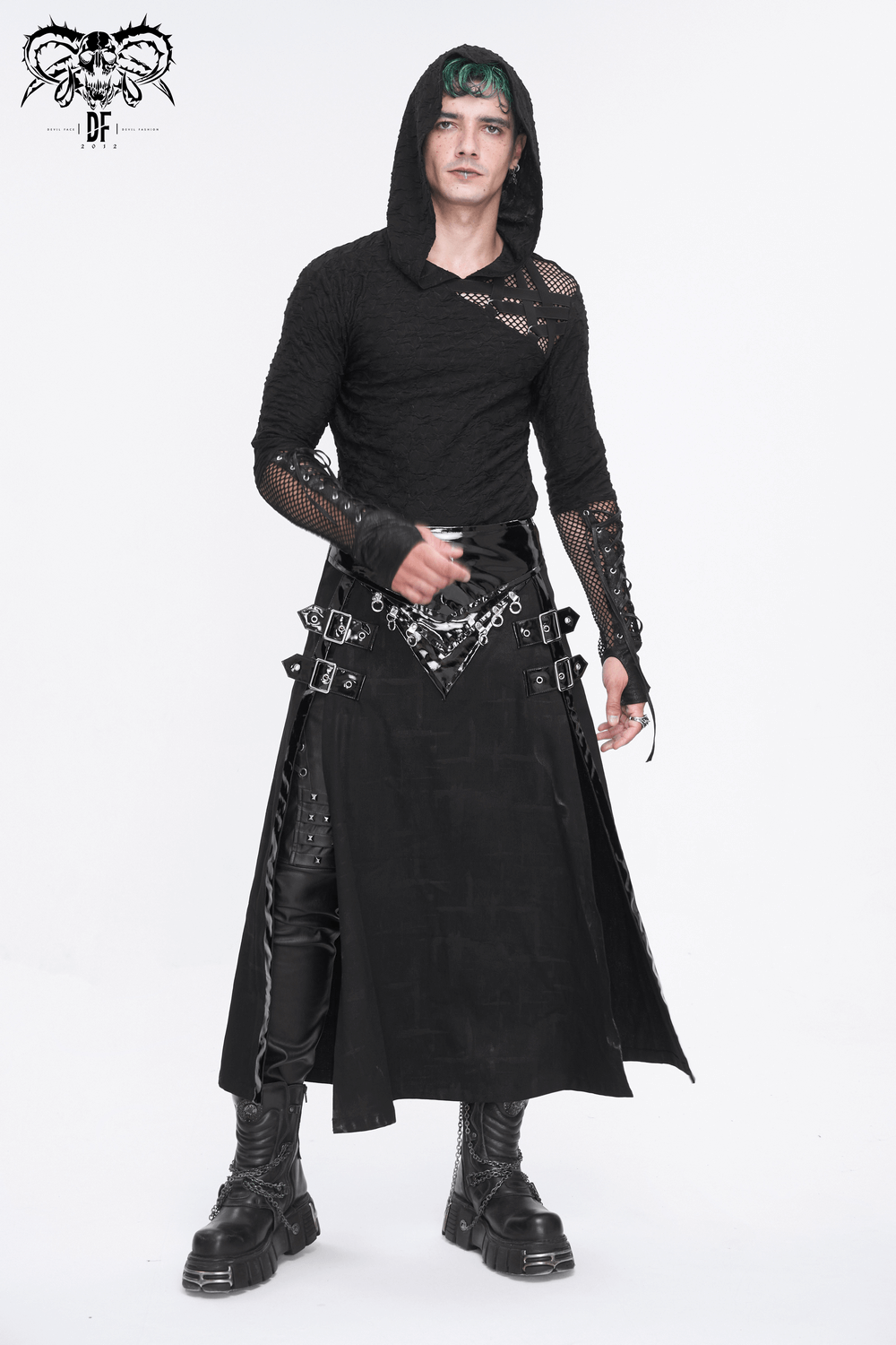 Gothic Faux Leather Kilt Skirt with Chains and Buckles