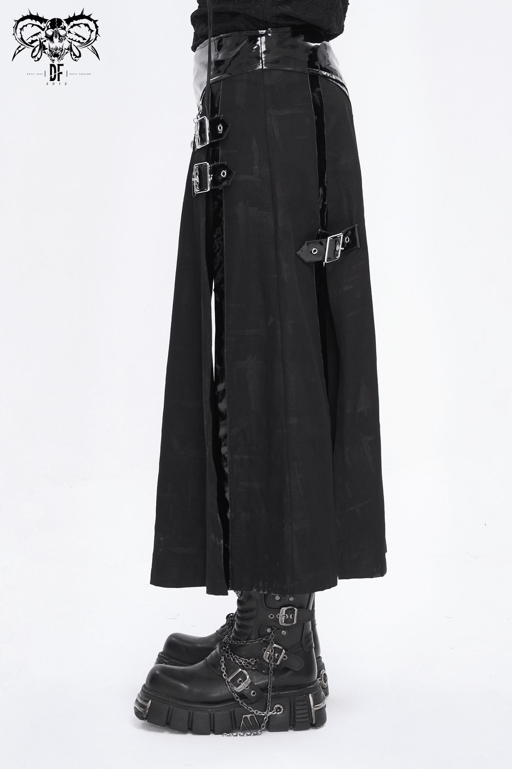 Gothic Faux Leather Kilt Skirt with Chains and Buckles