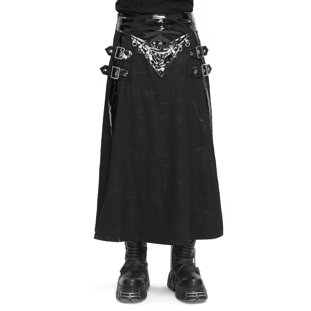 Gothic Faux Leather Kilt Skirt with Chains and Buckles