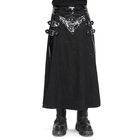 Gothic Faux Leather Kilt Skirt with Chains and Buckles