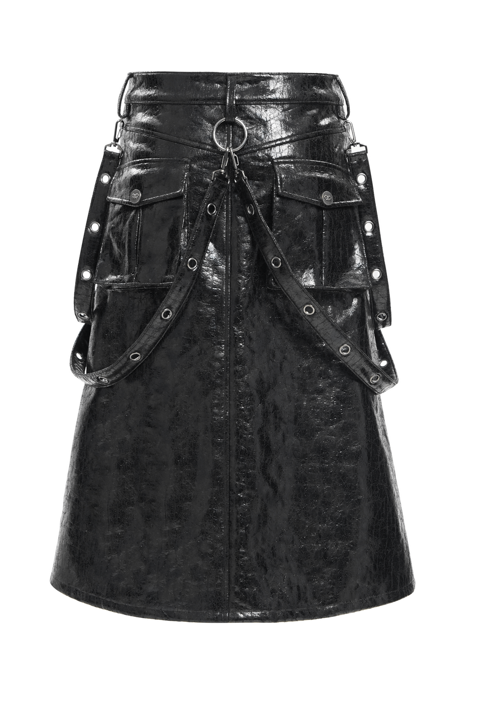 Gothic Faux Leather Skirt with Straps and Buckles