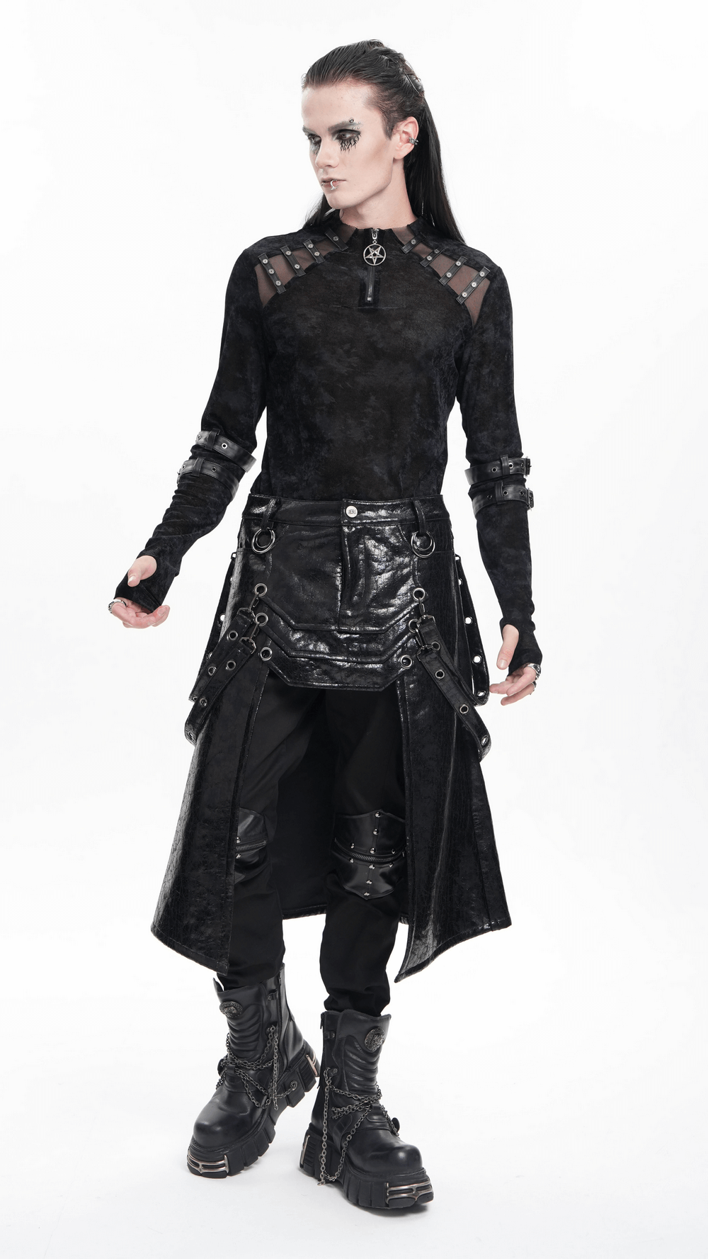 Gothic Faux Leather Skirt with Straps and Buckles