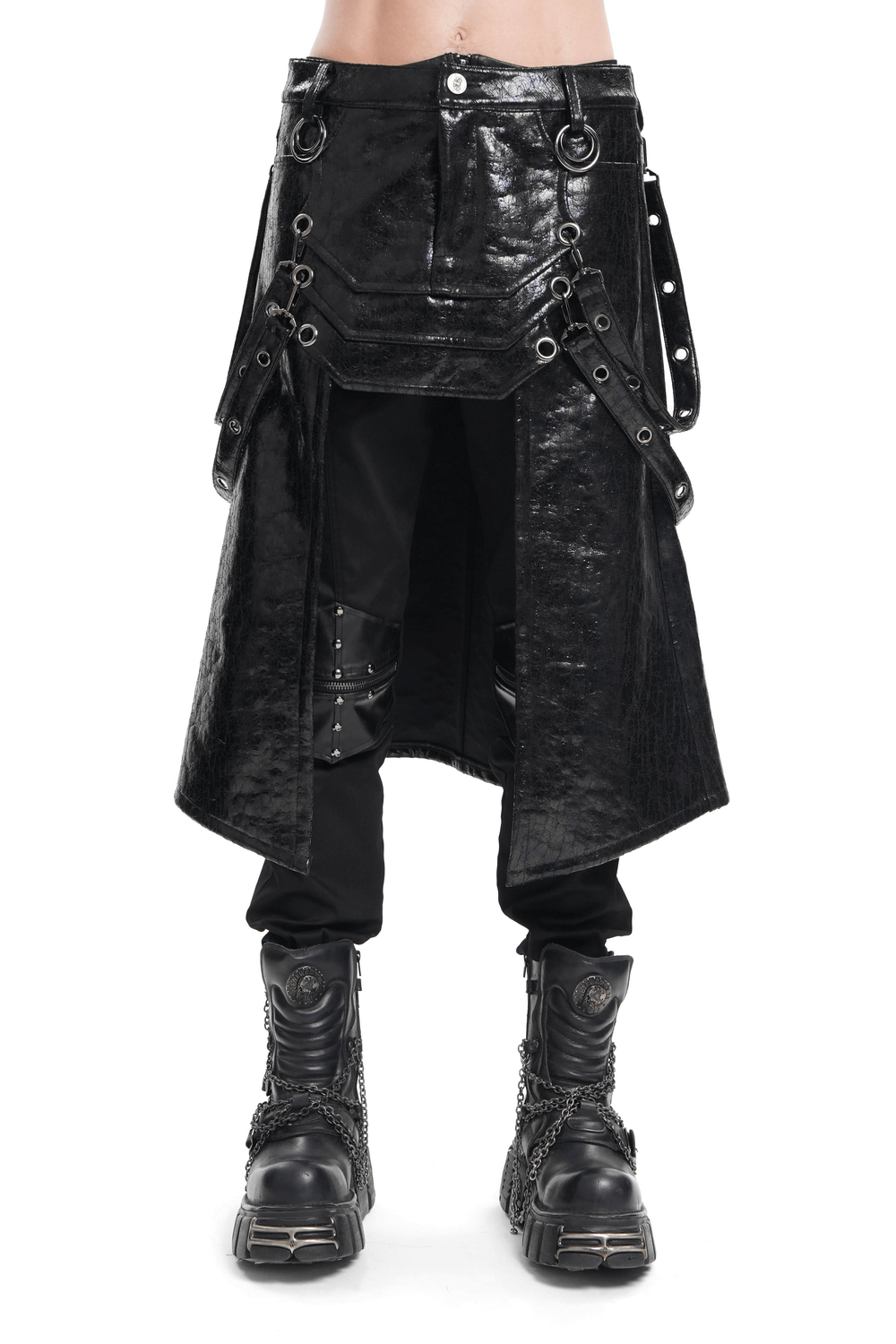 Gothic Faux Leather Skirt with Straps and Buckles