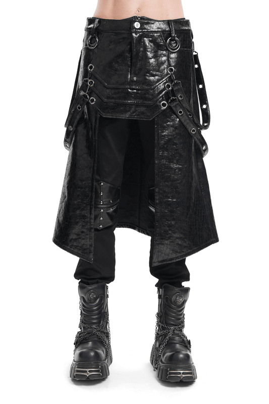 Gothic Faux Leather Skirt with Straps and Buckles
