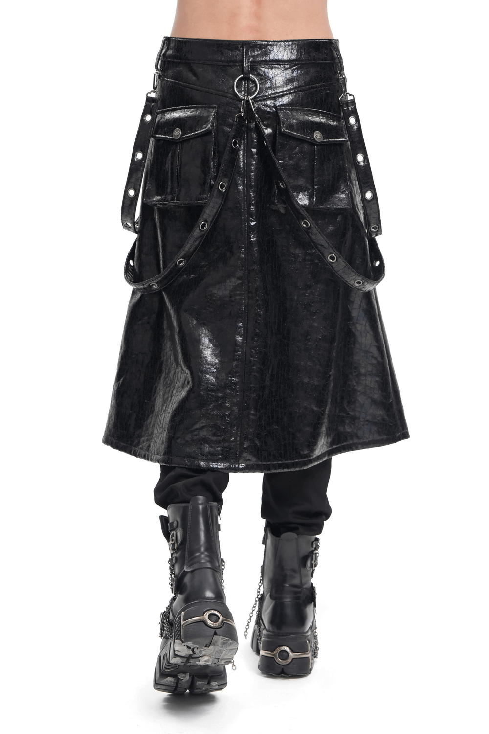 Gothic Faux Leather Skirt with Straps and Buckles