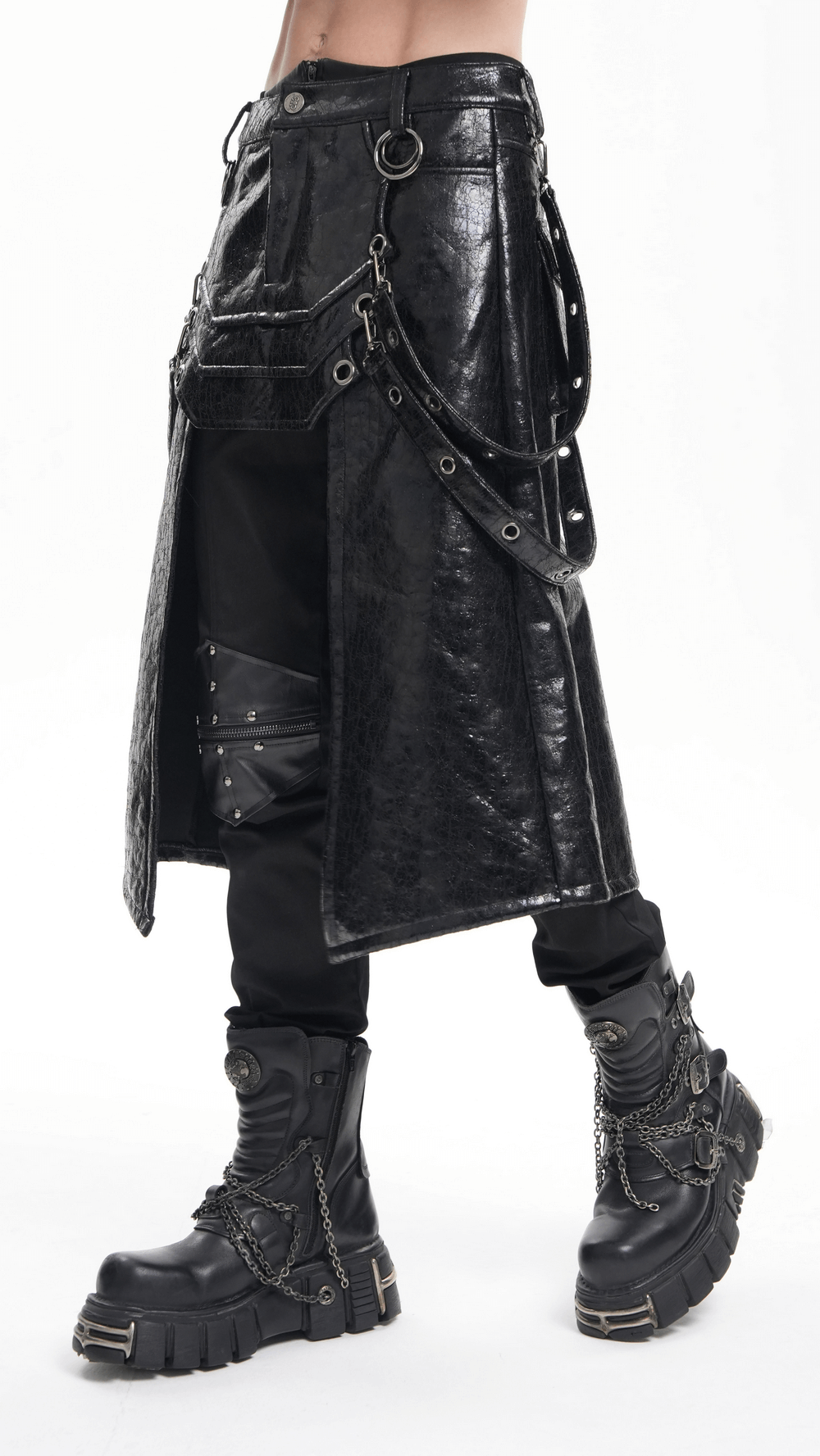 Gothic Faux Leather Skirt with Straps and Buckles