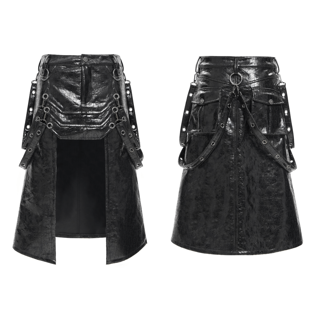Gothic Faux Leather Skirt with Straps and Buckles