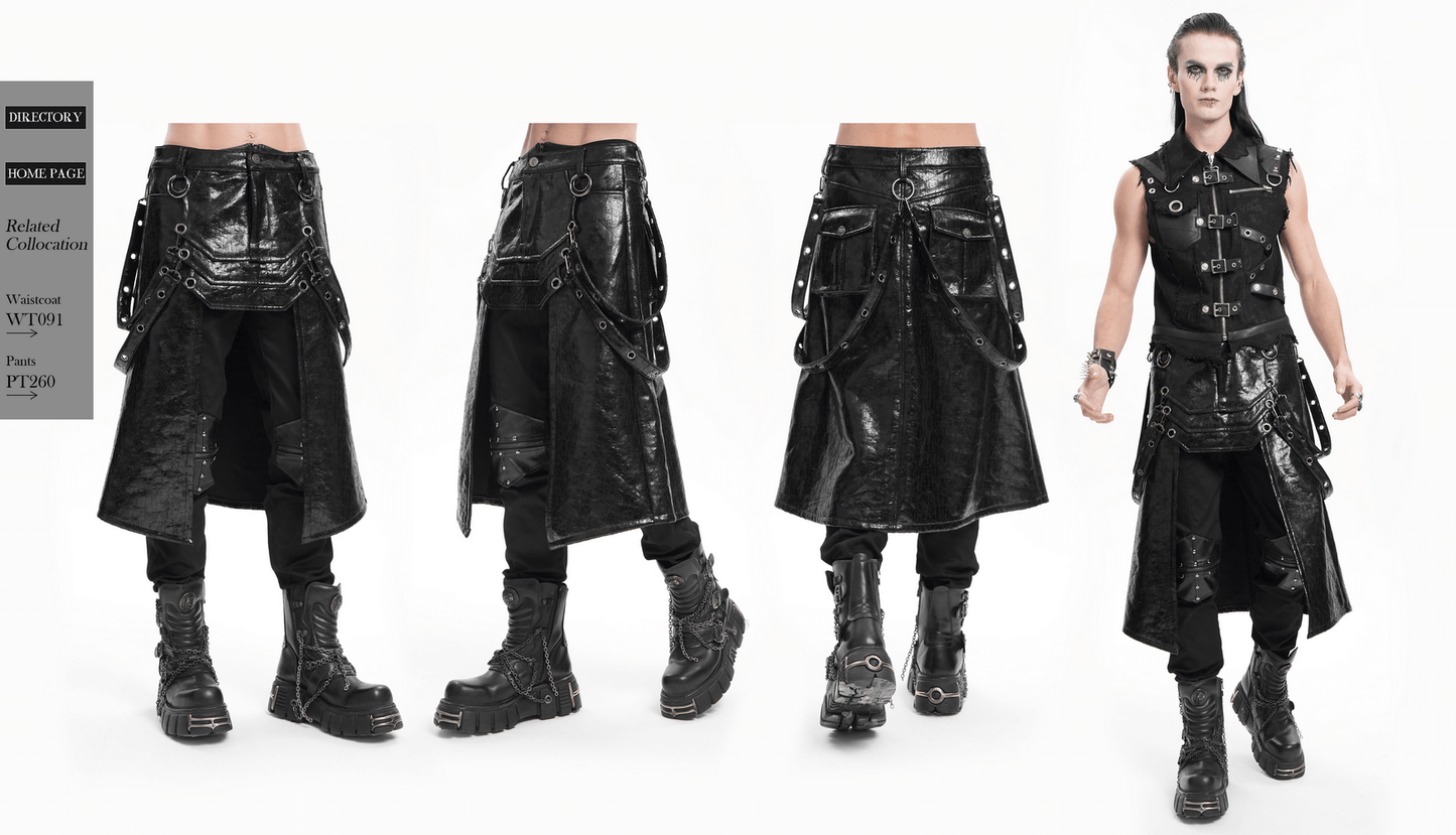 Gothic Faux Leather Skirt with Straps and Buckles