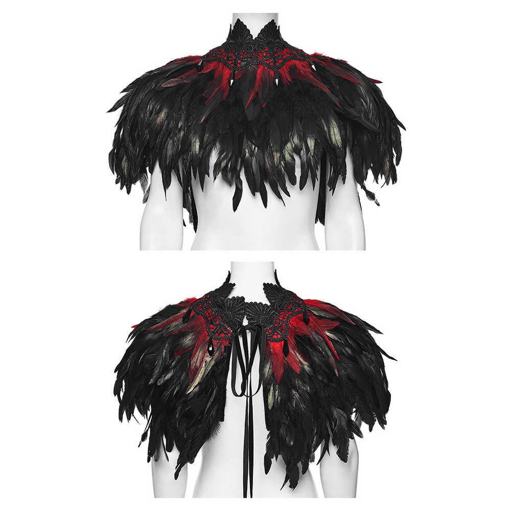 Gothic Feather and Lace Cape with Reversible Design
