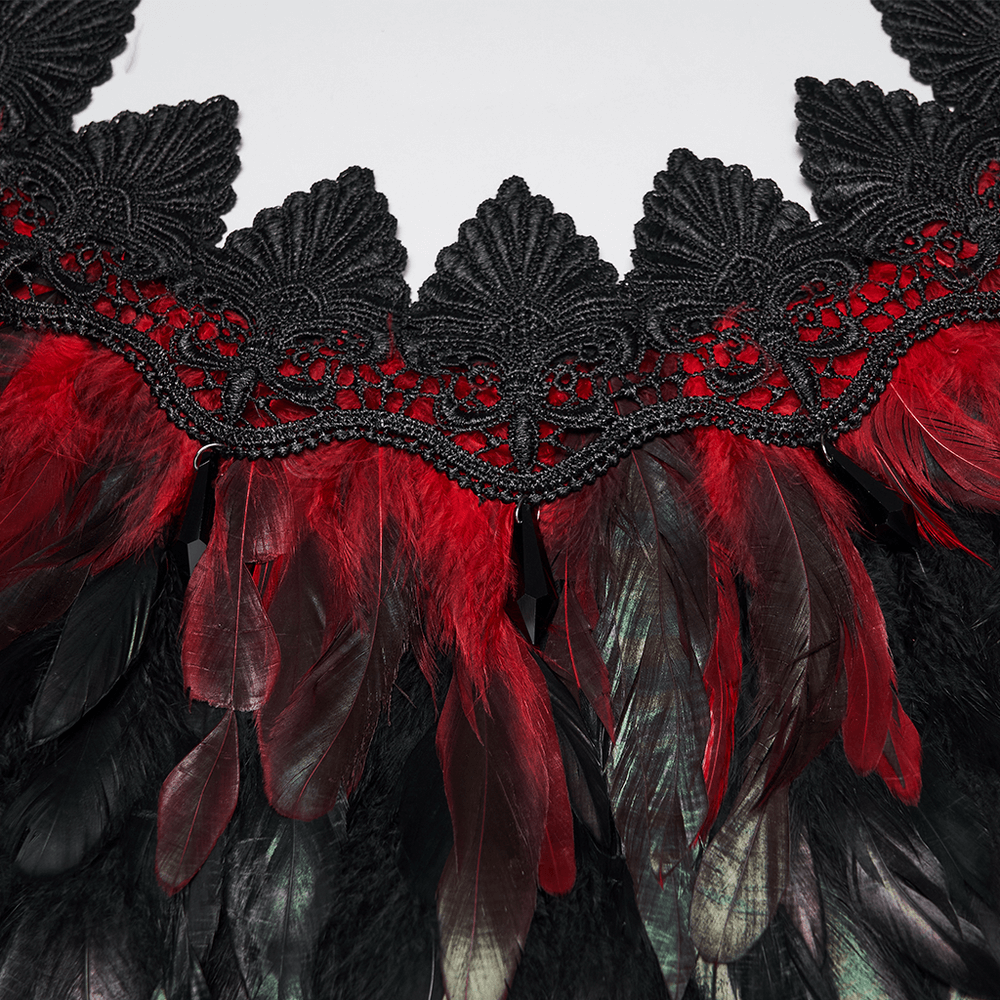 Gothic Feather and Lace Cape with Reversible Design