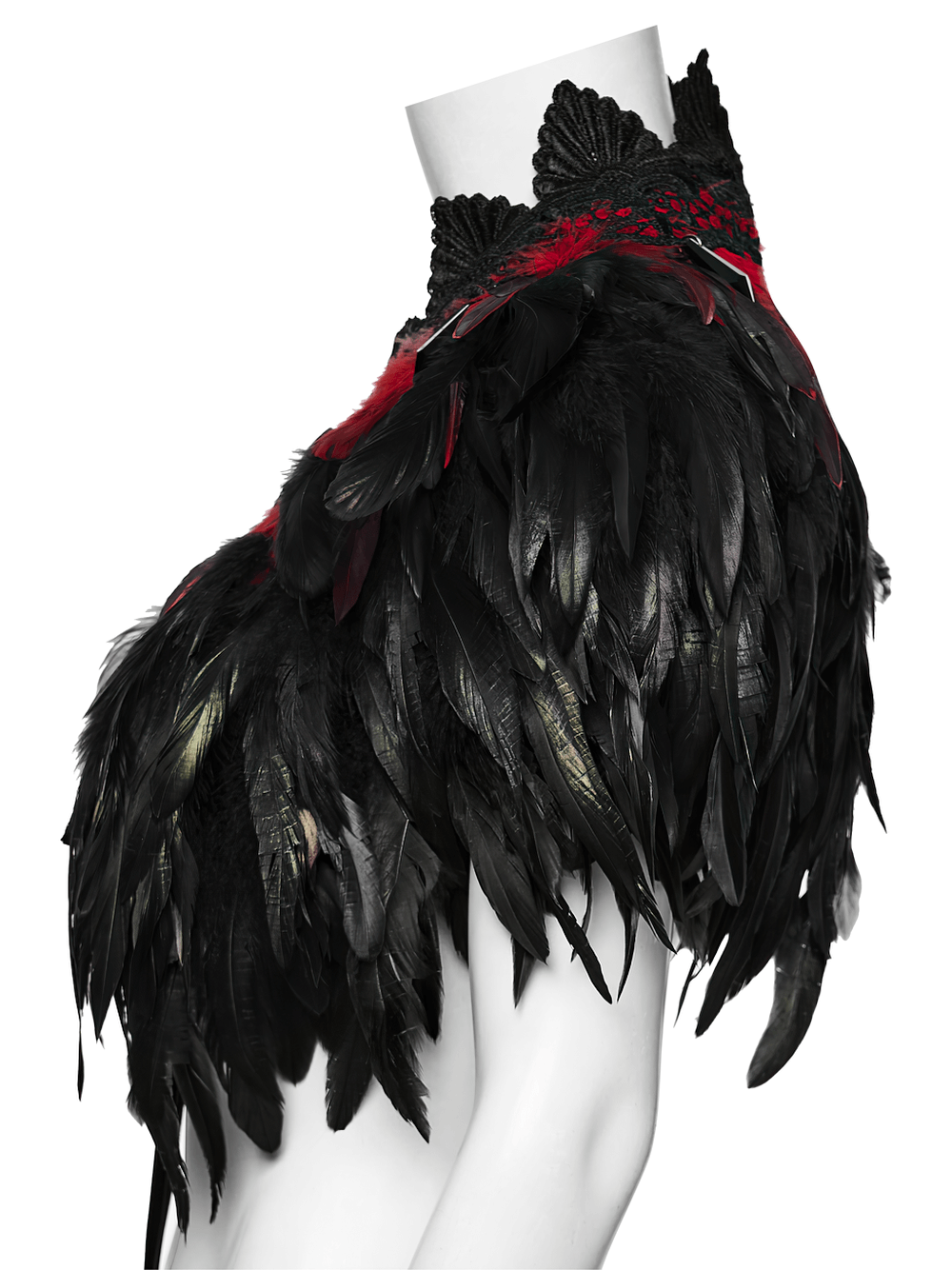 Gothic Feather and Lace Cape with Reversible Design