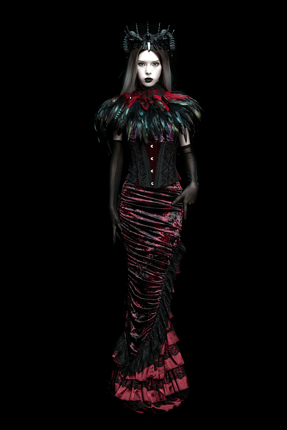 Gothic Feather and Lace Cape with Reversible Design