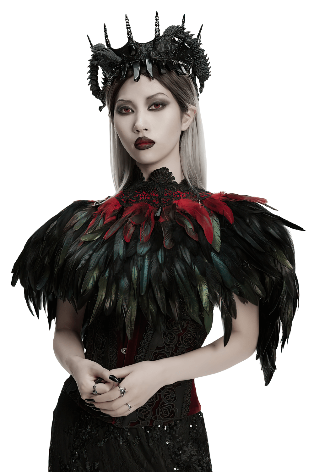 Gothic Feather and Lace Cape with Reversible Design