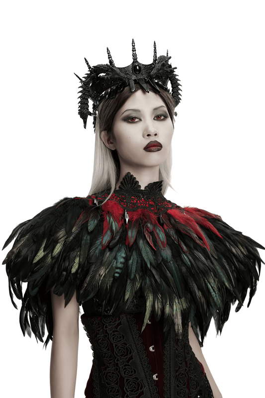 Gothic Feather and Lace Cape with Reversible Design