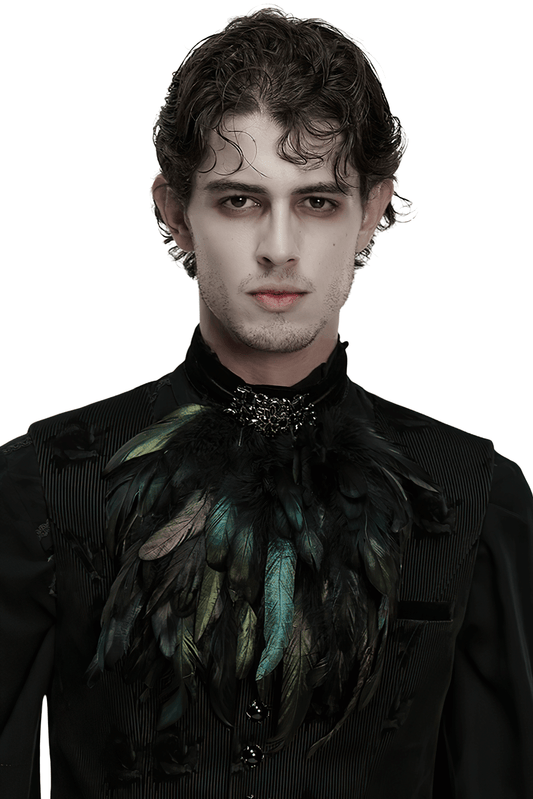 Gothic Feather Neck Collar with Velvet and Lace Detail