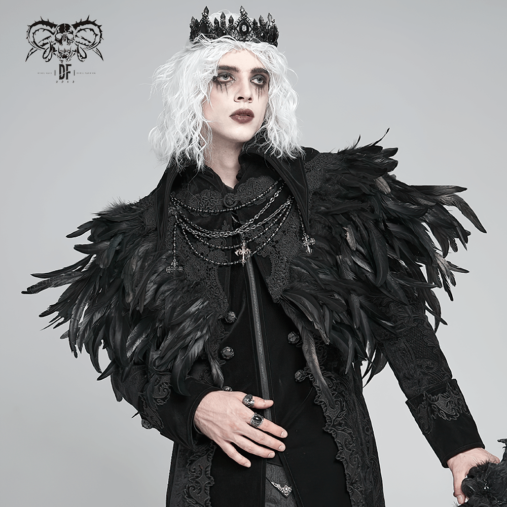 Gothic Feather Shoulder Cape with Lace and Chains