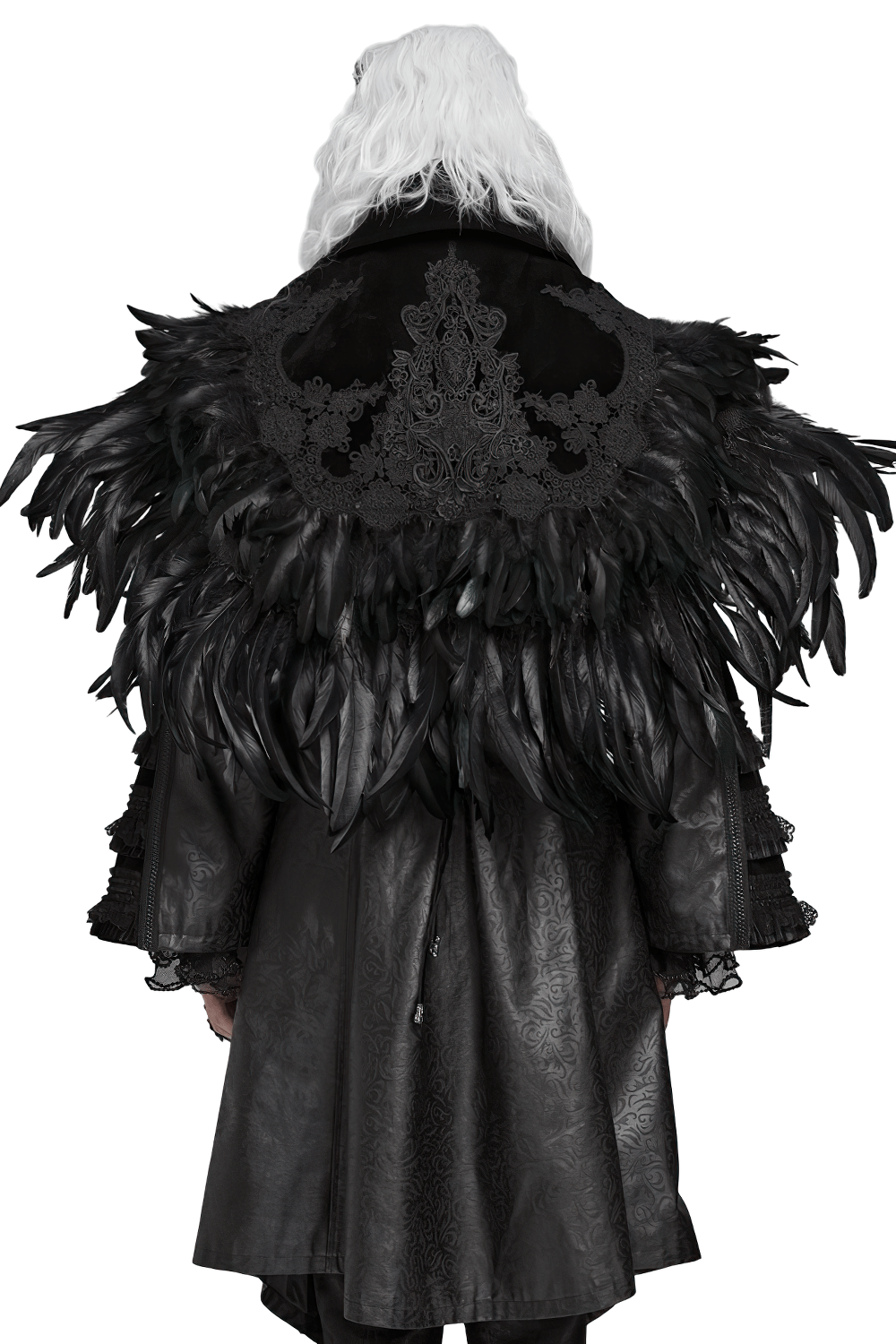 Gothic Feather Shoulder Cape with Lace and Chains