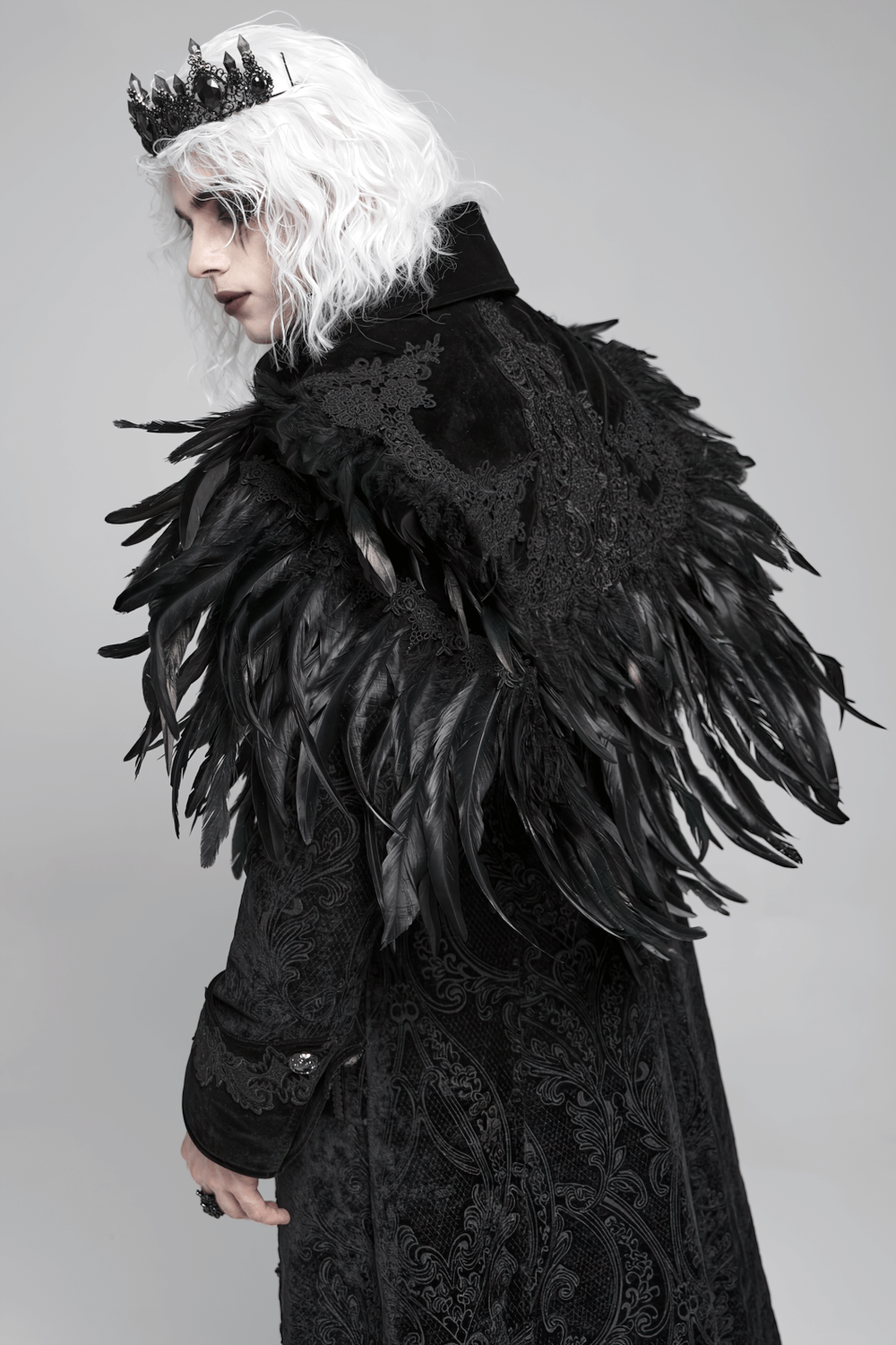 Gothic Feather Shoulder Cape with Lace and Chains