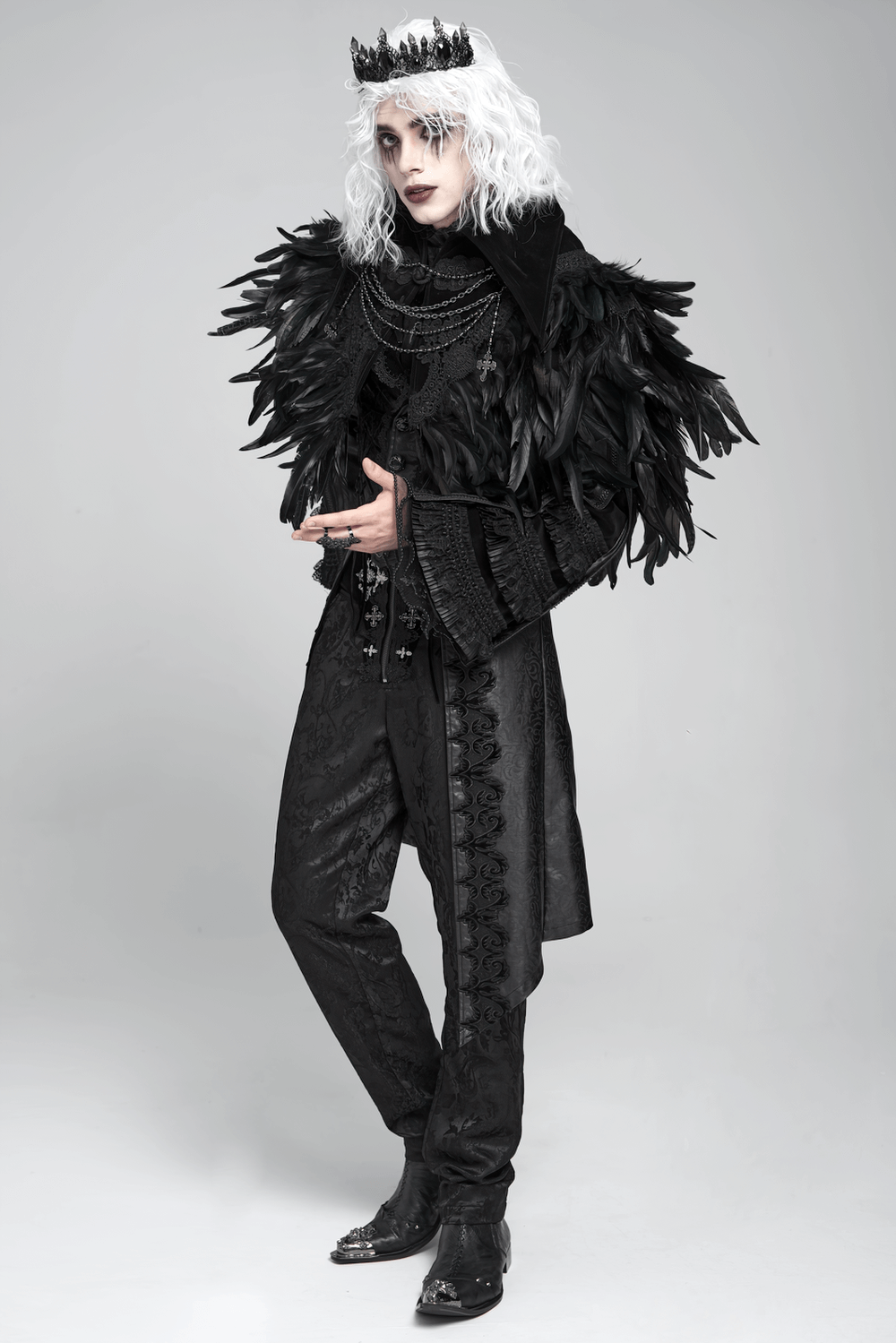Gothic Feather Shoulder Cape with Lace and Chains