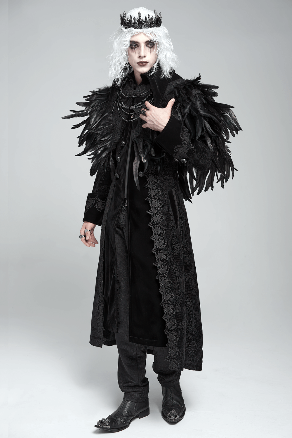 Gothic Feather Shoulder Cape with Lace and Chains