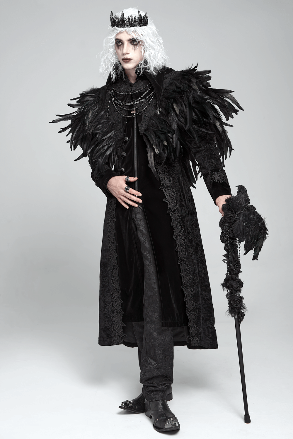 Gothic Feather Shoulder Cape with Lace and Chains