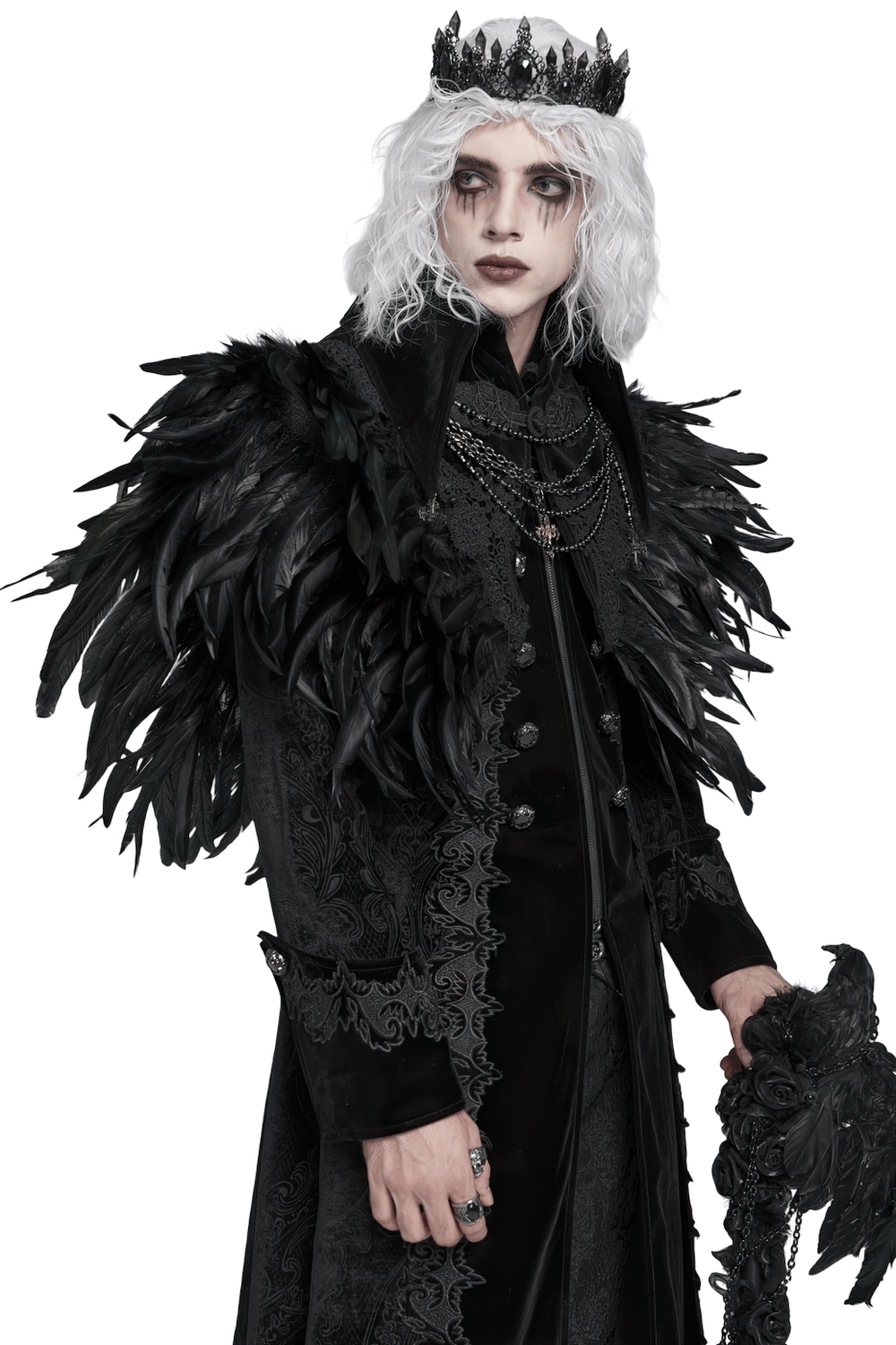 Gothic Feather Shoulder Cape with Lace and Chains
