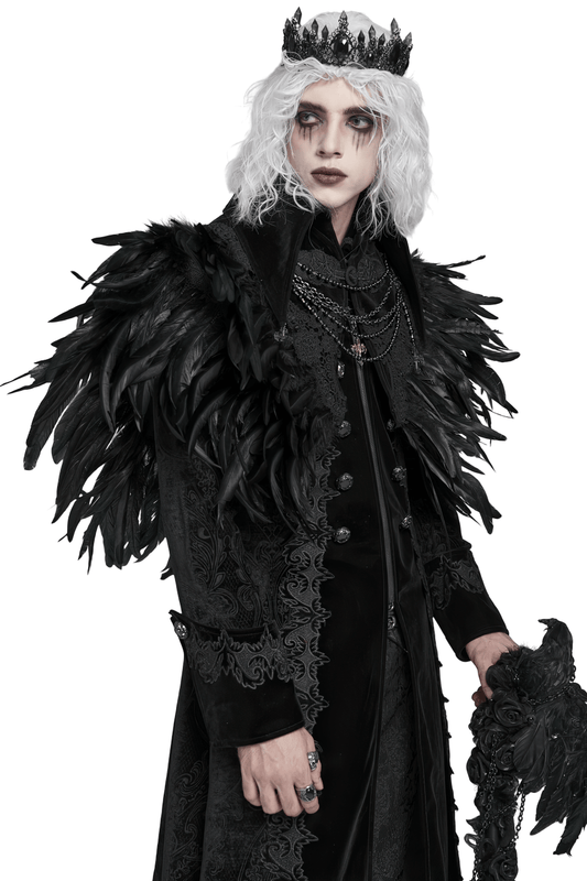 Gothic Feather Shoulder Cape with Lace and Chains