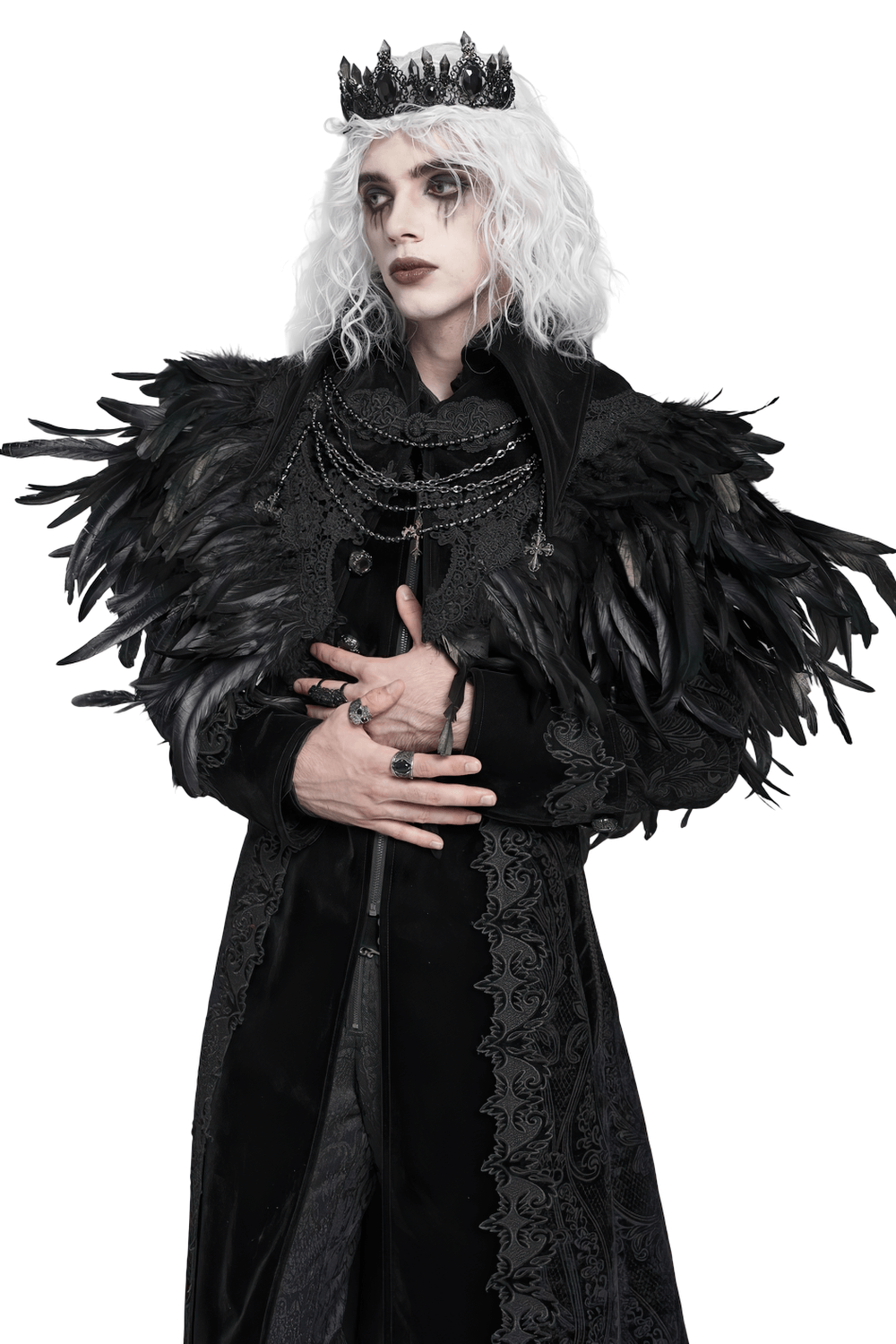 Gothic Feather Shoulder Cape with Lace and Chains