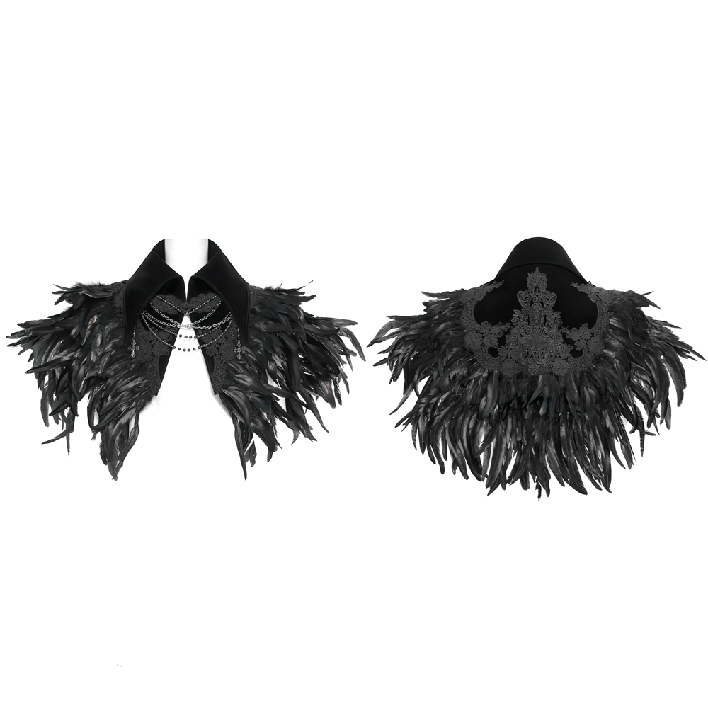 Gothic Feather Shoulder Cape with Lace and Chains