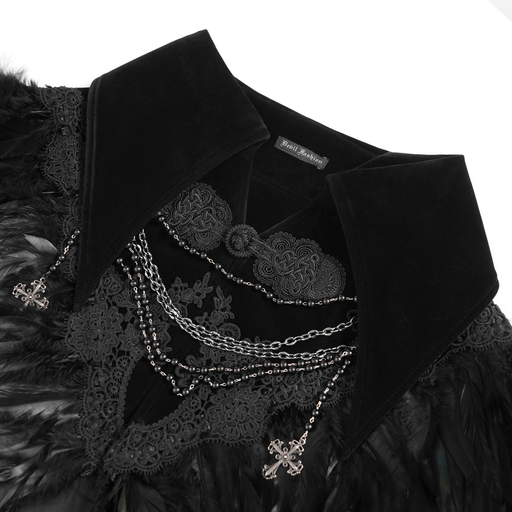Gothic Feather Shoulder Cape with Lace and Chains